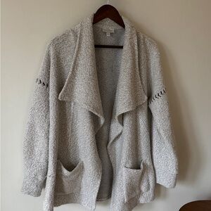 Cozy Open-Front Bouclé Sweater Cardigan - Light Gray